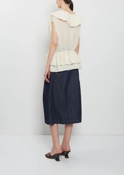 Dries Van Noten Sleeveless Top Elastic Waist Ruffled Neckline In White