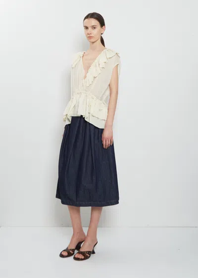 Dries Van Noten Sleeveless Top Elastic Waist Ruffled Neckline In White