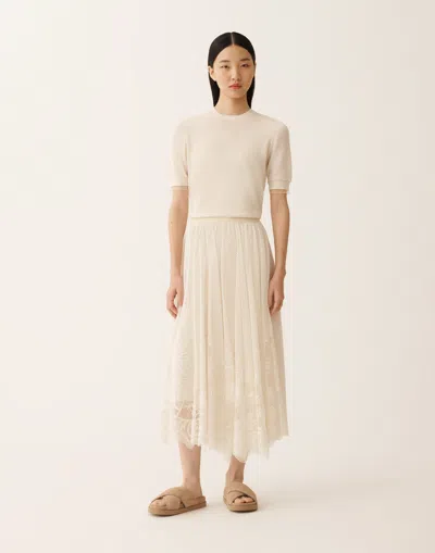 Fabiana Filippi Lace Asymmetric-hem Midi Skirt In Neutral
