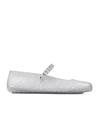 Jimmy Choo Clear Jelly Ballerina Flats With Crystal Embellishment In White