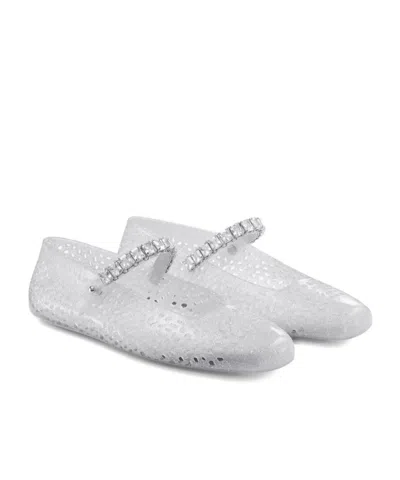 Jimmy Choo Clear Jelly Ballerina Flats With Crystal Embellishment In White