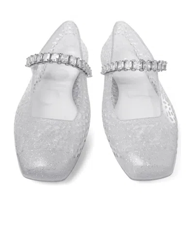 Jimmy Choo Clear Jelly Ballerina Flats With Crystal Embellishment In White