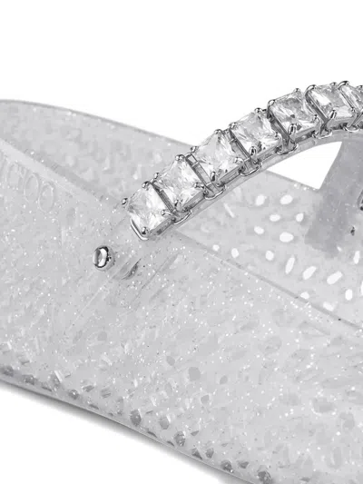 Jimmy Choo Clear Jelly Ballerina Flats With Crystal Embellishment In White