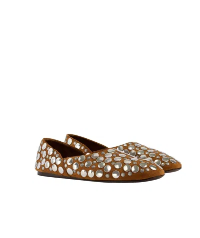 Khaite Jane Studded Suede Ballet Flats In Brown