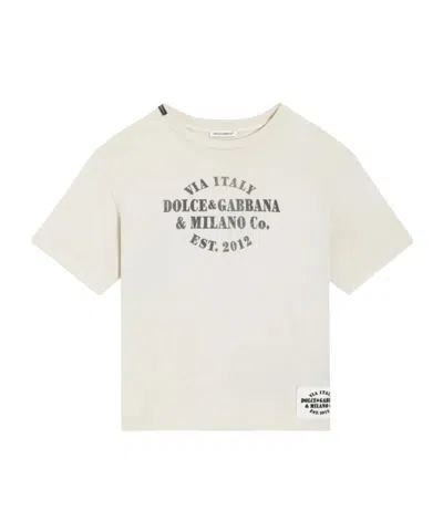 Dolce & Gabbana Jersey T-shirt With Print And Logo Patch In White
