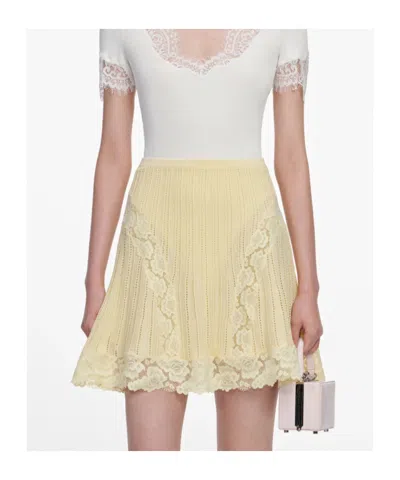 Self-portrait Chic Pointelle Knit Mini Skirt In Yellow