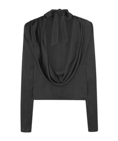 Rotate Birger Christensen Draped-back Top In Black