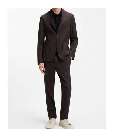 Hugo Boss Buttoned Patch-pocket Blazer In Brown