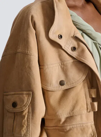Balmain Suede Multi-pocket Utility Jacket In Brown