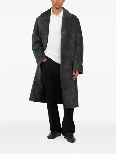 Roberto Cavalli Double-breasted Coat With Distressed Effect In Black
