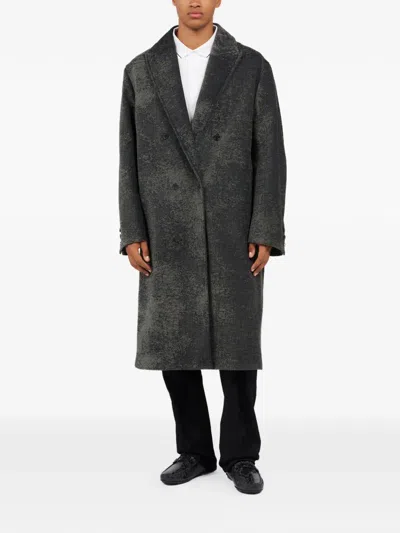 Roberto Cavalli Double-breasted Coat With Distressed Effect In Black