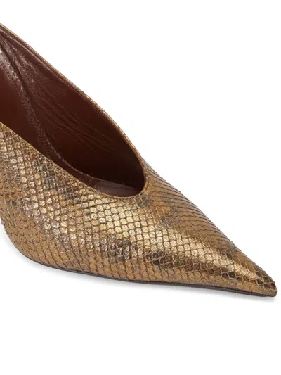 Roberto Cavalli Mules With Gold Python Snake Motif In Gold