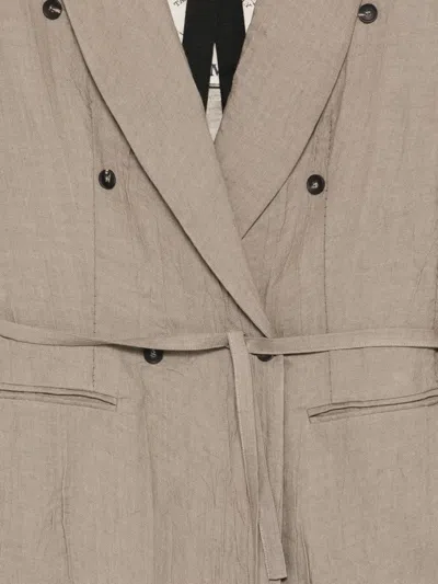 Masnada Double-breasted Belted Blazer In Neutral