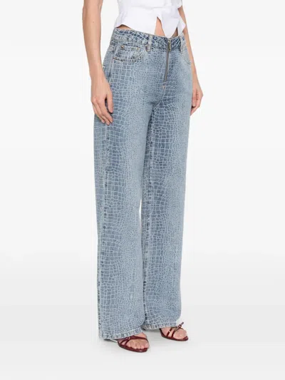 Self-portrait Crocodile-effect Jeans In Blue