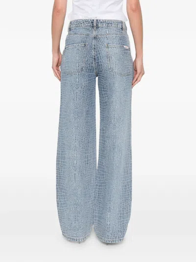 Self-portrait Crocodile-effect Jeans In Blue
