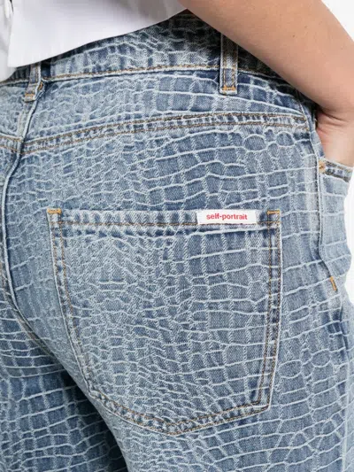 Self-portrait Crocodile-effect Jeans In Blue