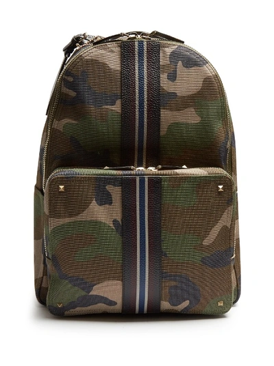 Valentino Garavani Camouflage-print Canvas Backpack In Khaki-green