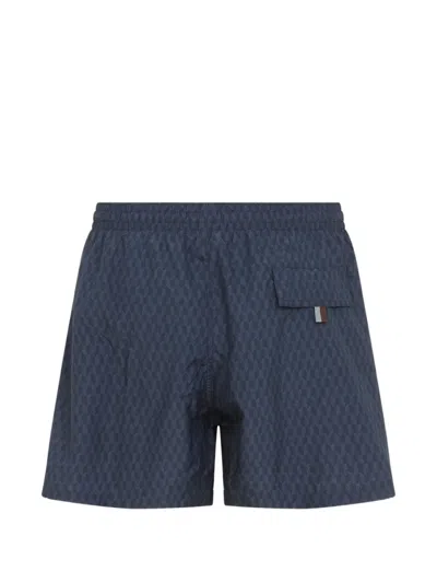Canali Patterned Drawstring Swim Shorts In Blue