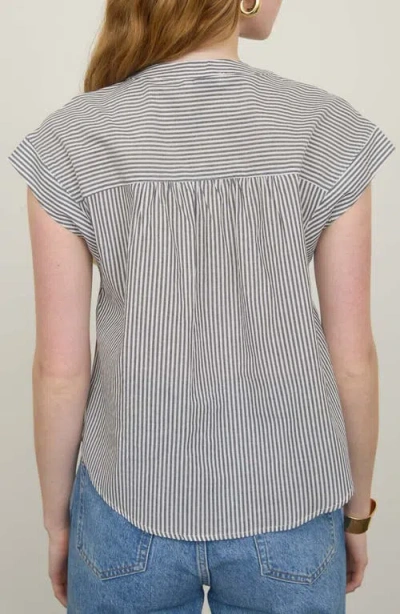 Blu Pepper Stripe Cap Sleeve Button-up Top In Gray