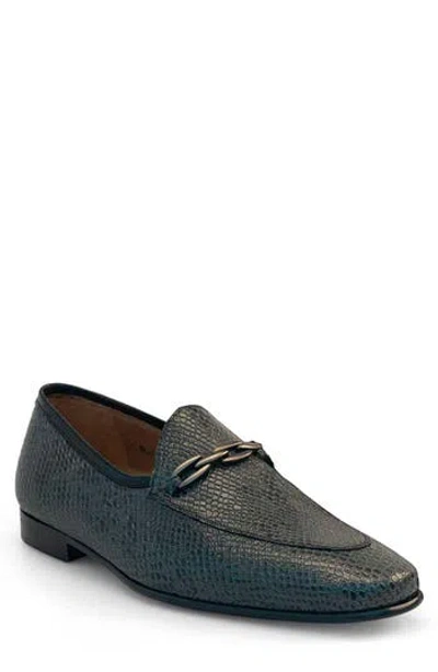 Mezlan Bit Ornament Python Embossed Leather Loafer In Black