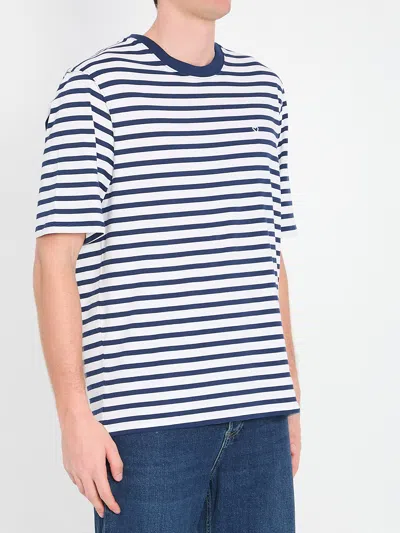 Ami Alexandre Mattiussi Ami Paris White And Blue Mariniere Boxy Fit Cotton T-shirt In Multi