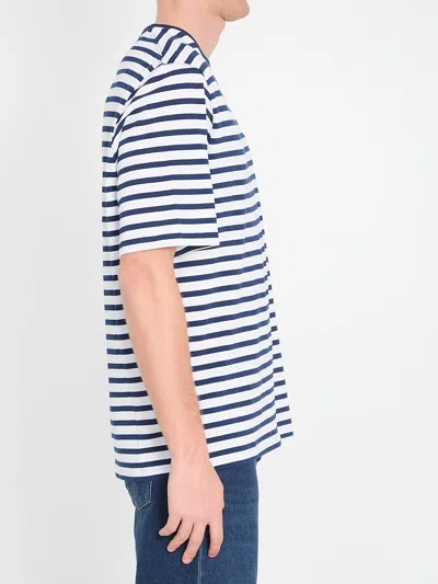 Ami Alexandre Mattiussi Ami Paris White And Blue Mariniere Boxy Fit Cotton T-shirt In Multi