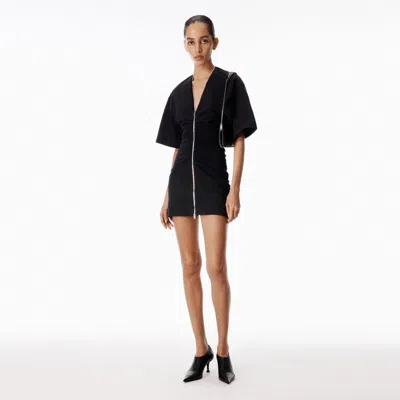 Alexander Wang Gathered T-shirt Dress With Continuous Loop Zipper In Black