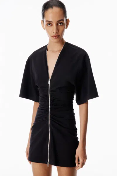 Alexander Wang Gathered T-shirt Dress With Continuous Loop Zipper In Black