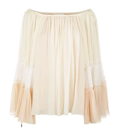 Chloé Off-the-shoulder Silk-crepon Blouse In Pink