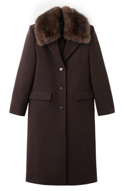 Mango Lips Wool Blend Coat With Faux Fur Collar In Brown