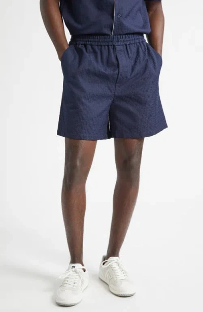Balmain Small Monogram Cotton Pyjama Shorts In Blue