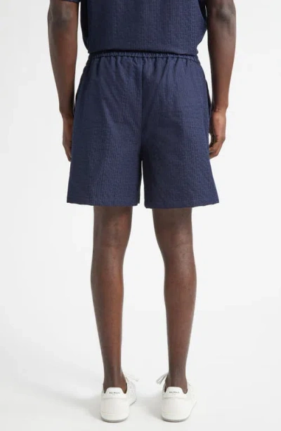 Balmain Small Monogram Cotton Pyjama Shorts In Blue