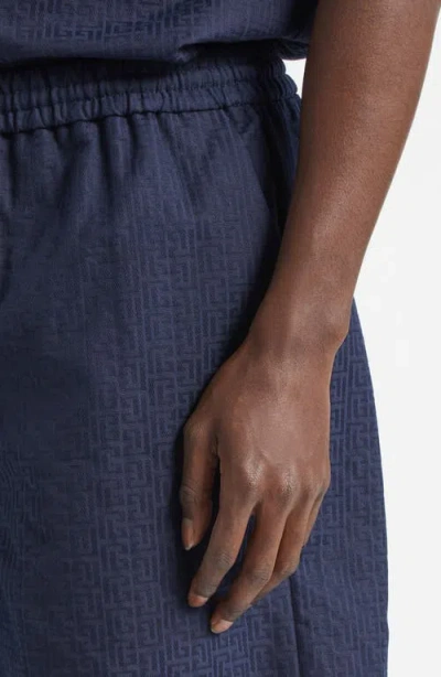 Balmain Small Monogram Cotton Pyjama Shorts In Blue