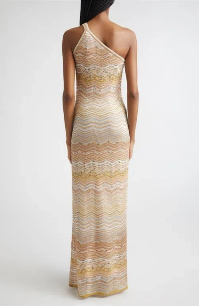 Missoni One-shoulder Sequin-embellished Striped Metallic Crochet-knit Maxi Dress In Gold