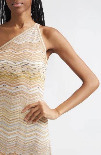 Missoni One-shoulder Sequin-embellished Striped Metallic Crochet-knit Maxi Dress In Gold