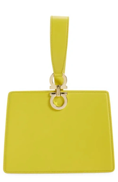 Ferragamo Double Gancio Leather Mini Clutch In Yellow