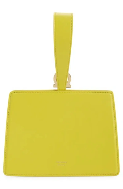 Ferragamo Double Gancio Leather Mini Clutch In Yellow