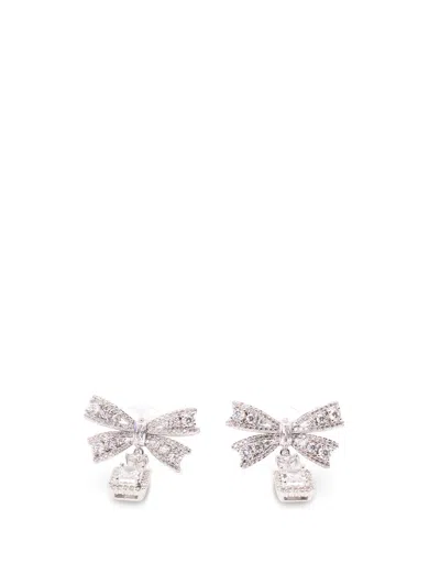 Self-portrait Crystal Bow Drop Earrings In Silver