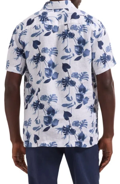 Bugatchi Orson Shaped Fit Leaf Print Short Sleeve Button-up Shirt In Blue