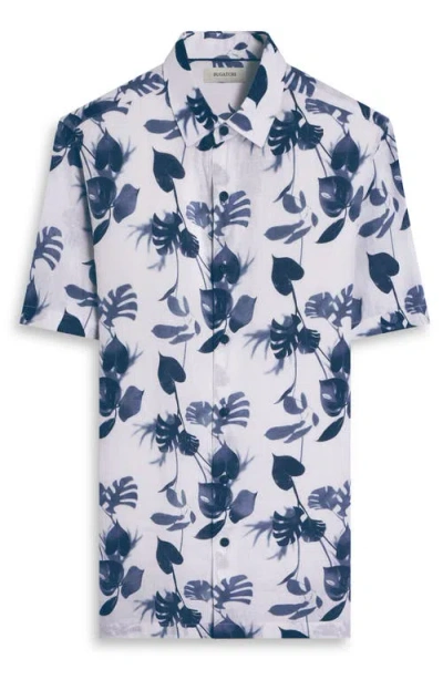 Bugatchi Orson Shaped Fit Leaf Print Short Sleeve Button-up Shirt In Blue