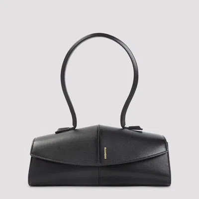 Jil Sander Linea Angular Leather Shoulder Bag In Black