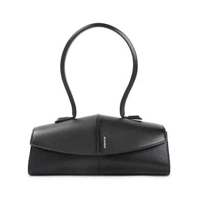 Jil Sander Linea Angular Leather Shoulder Bag In Black