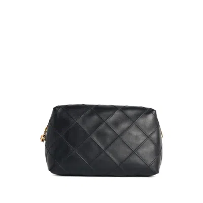Tory Burch Fleming Black Diamond Quilted Shoulder Bag With Chain-link Shoulder Strap In Leather Woman