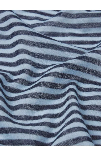 Frame The Collared Stripe Cottpn Blend Cardigan In Blue