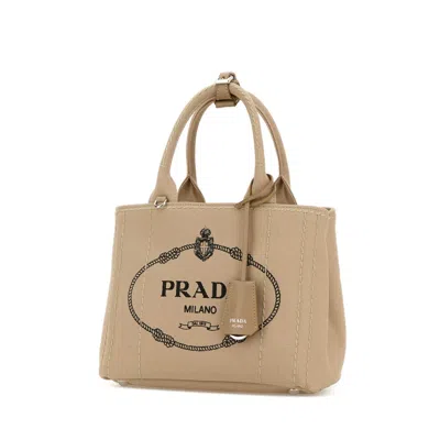 Prada Small Canvas Handbag With Silver-tone Hardware In Brown