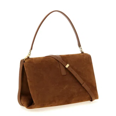 Ferragamo Suede With Gancini Hardware Shoulder Bag In Brown