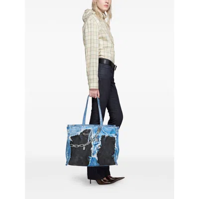 Acne Studios Women Denim Print Tote Bag In Pattern