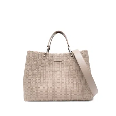 Emporio Armani Myea Medium Shopper Bag In Woven Nylon In Neutral