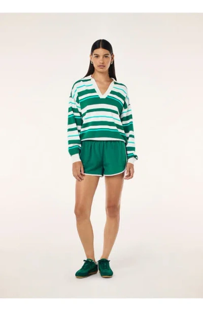P.e Nation Retreat Stripe Collar Knit Pullover In Green