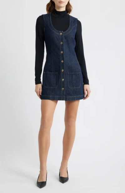 Frame Paneled Recycled Denim Mini Dress In Blue